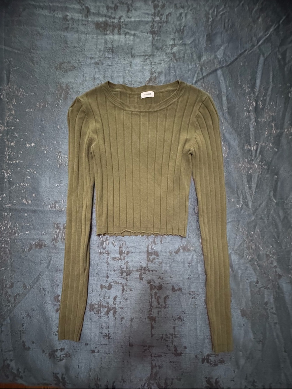 Garage Olive Ribbed Long-Sleeve Crop Top